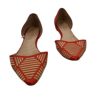 Restricted Orange Striped Leather Pointed Toe Flats Size 6.5 Women's